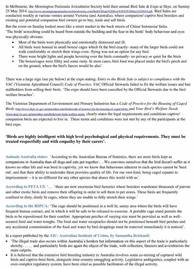 2. final MEDIA RELEASE  Bird Breeders and Bird Groups Breach Code of Practice for the Housing of Caged Birds final2