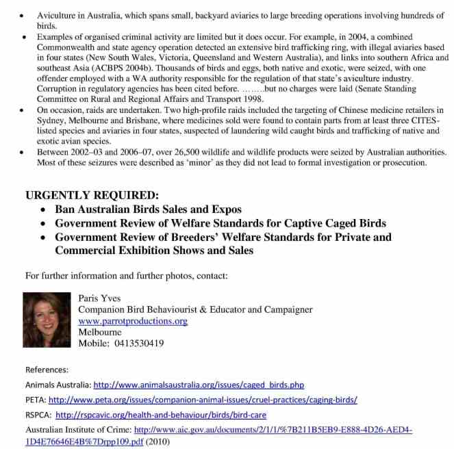 3. final MEDIA RELEASE  Bird Breeders and Bird Groups Breach Code of Practice for the Housing of Caged Birds final3